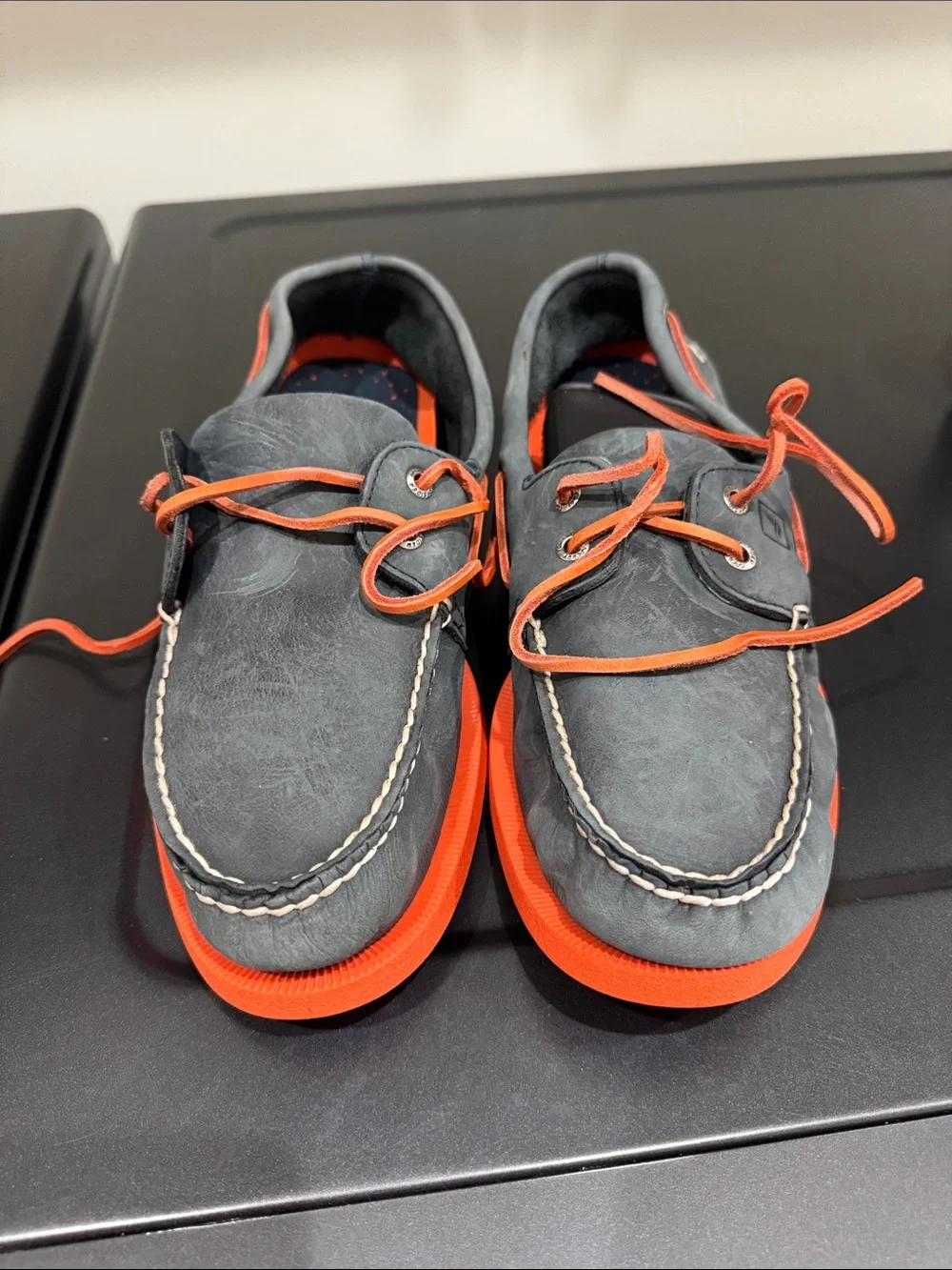 Sperry Men's Charcoal Gray Boat Shoes with Orange Trim